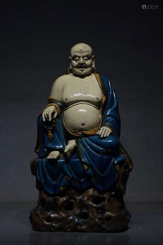 Ming Dynasty Three Colored Glazed Maitreya Buddha Statue