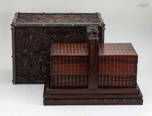 Qing Dynasty Red Sandalwood Dragon Pattern Beam Box