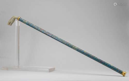 Qing Dynasty Cloisonne White Jade Dragon Head Walking Stick