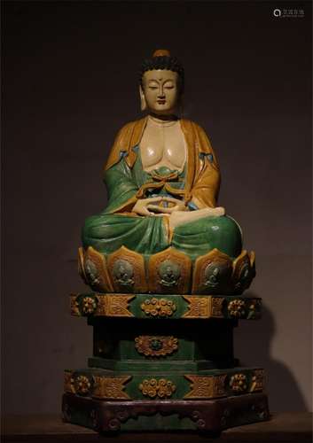 Ming Dynasty Three Colored Glass Buddha Statue