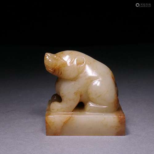 Ming Dynasty White Jade Beast Button Seal