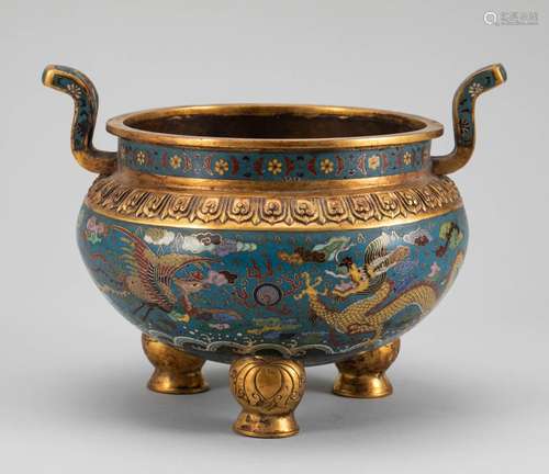 Qing Dynasty Cloisonne Dragon Phoenix Stove