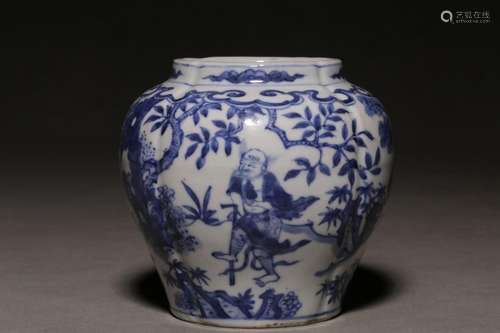 Ming Dynasty Blue and White Figure Jar