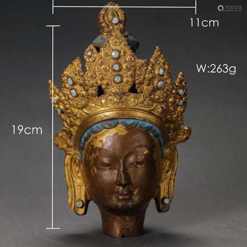 Ming Dynasty Bronze Gilded Buddha Head