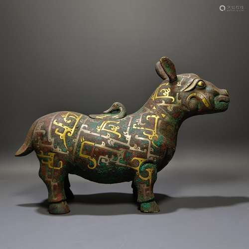 Bronze inlaid gold and silver tapir