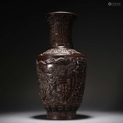 Qing Dynasty carved lacquer bottle