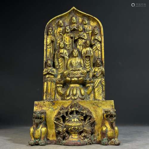 Bronze gilded Buddha niche