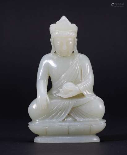 Qing Dynasty White Jade Buddha Statue