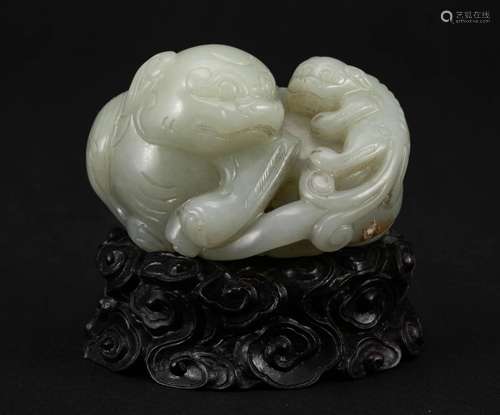 Qing Dynasty White Jade Subtitle Beast