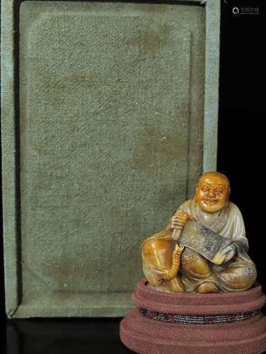 旧藏珍品布盒装纯手工雕刻寿山石印章吉祥（骑象）罗汉
