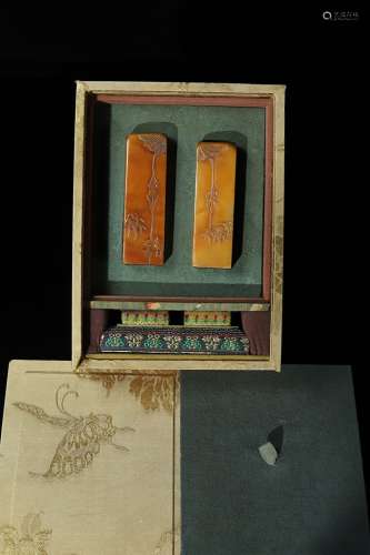 旧藏珍品布盒装寿山石印章