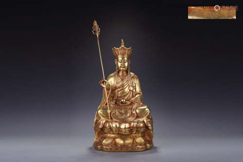 明精铸铜胎鎏金地藏王坐像