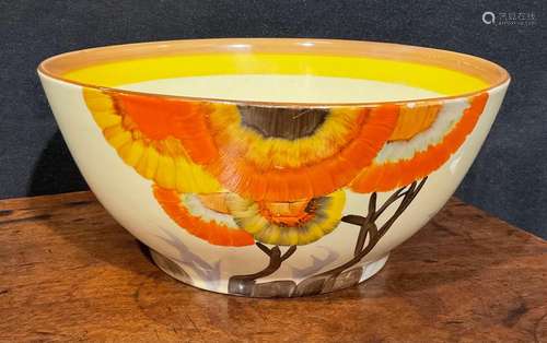 A Clarice Cliff Bizarre Rodanthe pattern fruit bowl, hand pa...