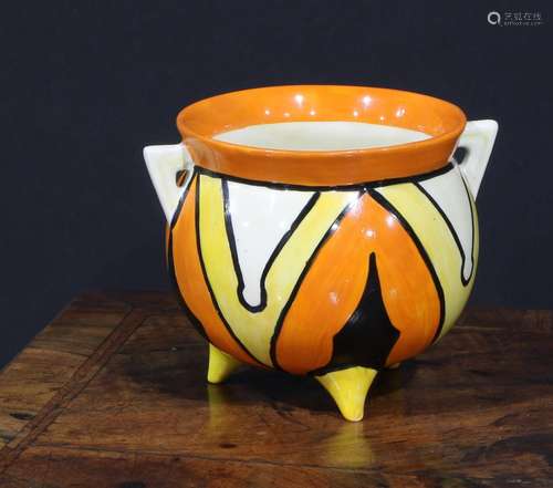 A Clarice Cliff Bizarre Keyhole pattern two handled cauldron...