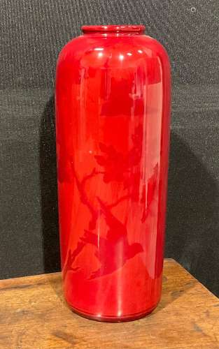 A Bernard Moore flambe cylindrical vase, elongated body deco...