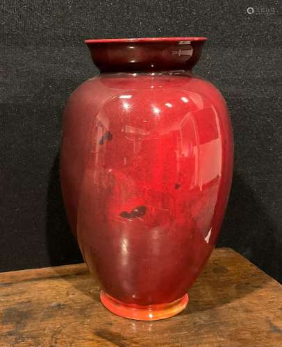 A Bernard Moore flambe ovoid vase, flared rim, signed to bas...