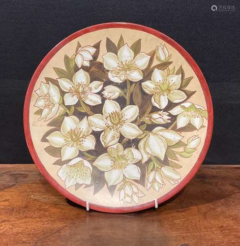 An Aesthetic Movement circular charger, painted by Augusta M...