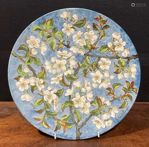 An Aesthetic Movement circular charger, painted by J Edith C...