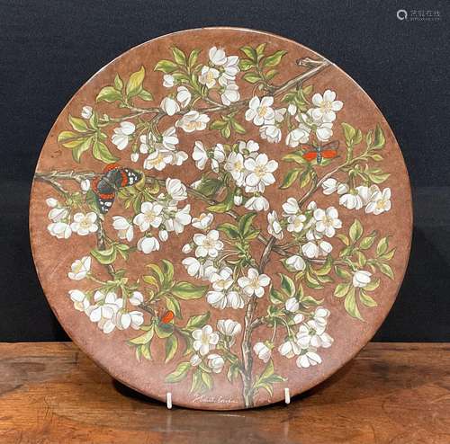 An Aesthetic Movement circular charger, painted by J Edith C...