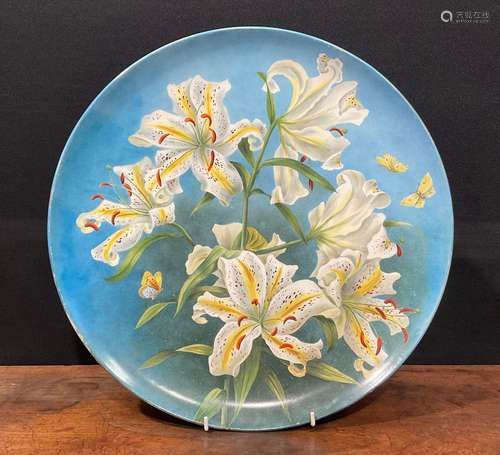 An Aesthetic Movement circular charger, painted by M S Willi...