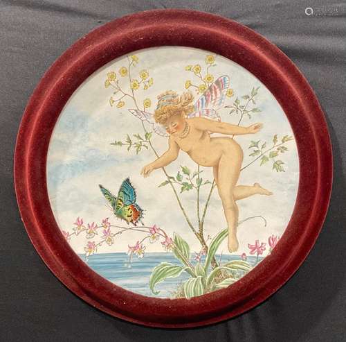 An Aesthetic Movement circular charger, painted with a fairy...