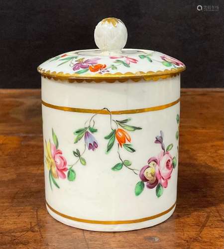 A Bristol toilette pot and cover, painted in the Sevres styl...