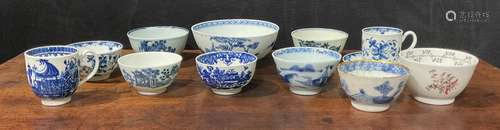 English porcelain, Liverpool, Worcester, blue and white, cup...