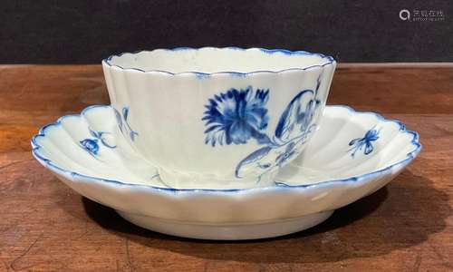 A Worcester fluted Gilliflower pattern tea bowl and saucer, ...