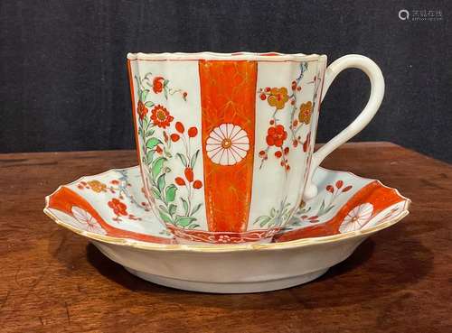 A Worcester porcelain Scarlet Japan pattern coffee cup and s...