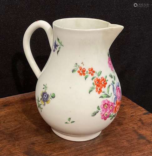 A Worcester sparrow beak jug, painted with a floral bouquet ...