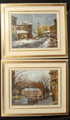 Vitali Petrovsky A pair, City Climates signed, oil on canvas...