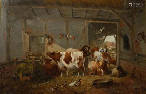 W G Meadows (1825 - 1901) Cattle in a Barn signed, oil on ca...