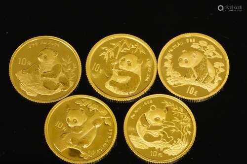 中国1994年-1998年熊猫10元金币5点