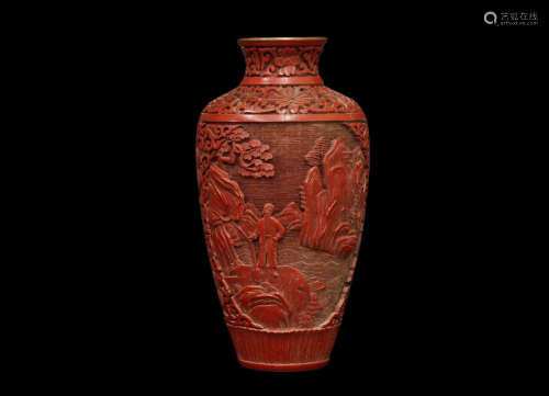 1966-1976出口 铜胎剔红人物纹花瓶