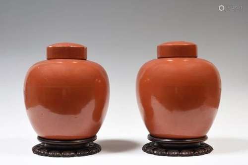 Chine
Paire de pots à gingembre couverts de forme ovoïd