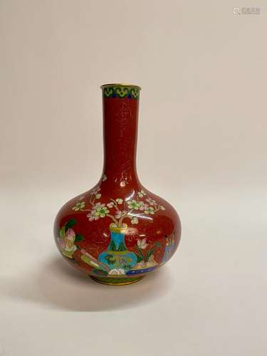 Vase en cloisonné à décor de branche de cerisier sur fo