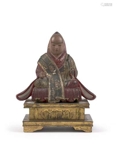 STATUETTE DE NICHIREN DAISHONIN EN BOIS LAQUÉ, Japon, époque...