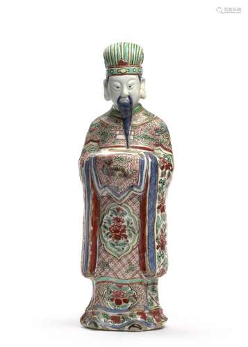 STATUETTE DE DIGNITAIRE EN PORCELAINE WUCAI, Chine, XVIIe si...