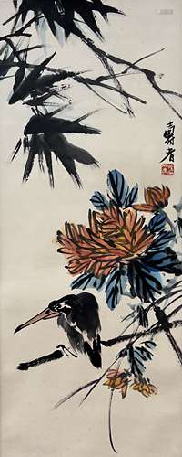 潘天寿（1897-1971） 竹菊鸬鹚 立轴 纸本