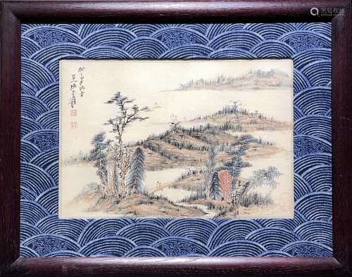 张大千（1899-1983） 山水 镜框镶嵌 日本回流  绢本