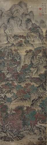 王蒙 （1308-1385）绢本山水 立轴 绢本
