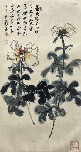 张大千（1899-1983） 花卉 镜片 纸本