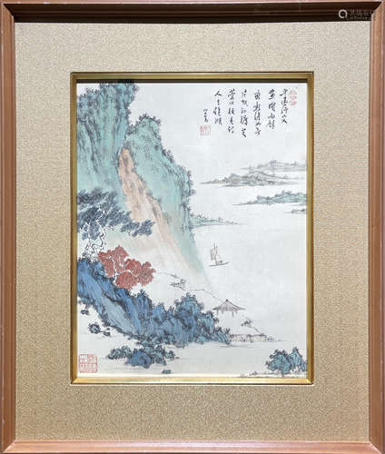 溥儒 （1896-1963）绢本山水 镜框 日本回流 绢本