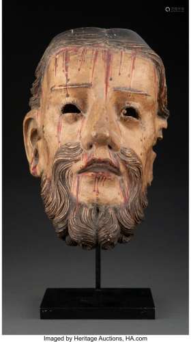 A Carved Wood and Gesso Head of Jesus, 19th century 10 x 6 x...