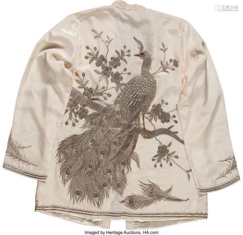 A Japanese Embroidered Silk \'Peacock\' Jacket 28 x 51-1/2 i...