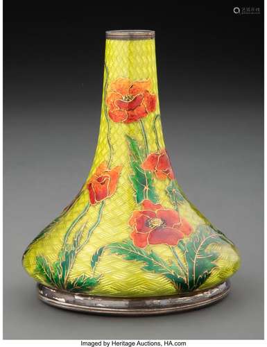 A French Enameled Silver Vase 4-1/8 x 3-1/2 x 3-1/2 inches (...