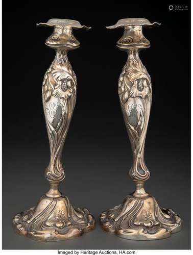 A Pair of American Weighted Silver Candlesticks Attributed t...