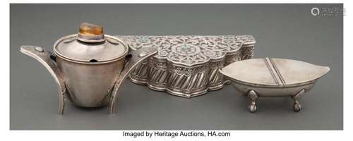 Three Silver and Stone Set Table Articles Marks: (various) 3...