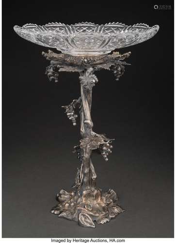 A Victorian Silver-Plated and Cut Glass Grapevine Centerpiec...