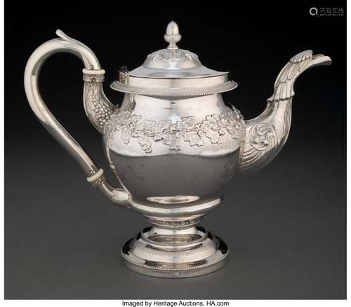 An American Silver Coffee Pot, 1841 Marks: C & P, STANDA...